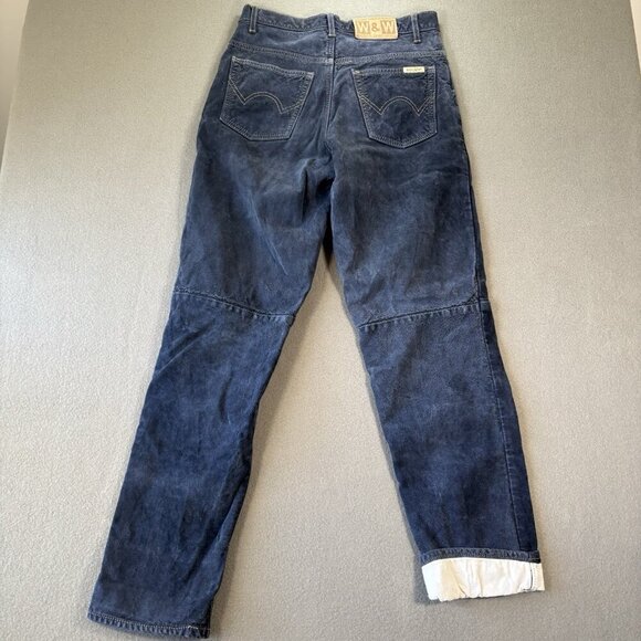 Vintage Wash & Wear W&W Dark Blue Suede Leather Pants Jeans Made Canada Mens 28 - Picture 14 of 16